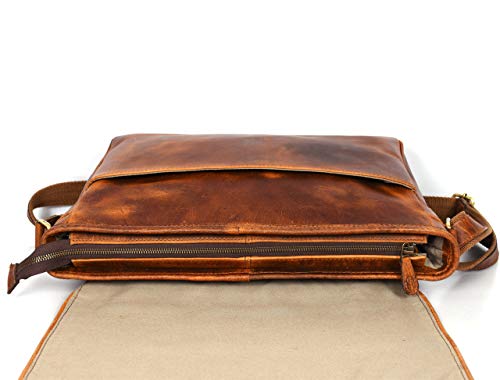16" Crossbody Bag Leather Laptop Messenger Bag For Men with trolley sleeve for school office (Caramel) - color: Caramel