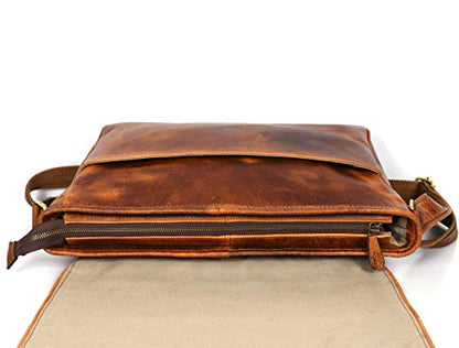 16" Crossbody Bag Leather Laptop Messenger Bag For Men with trolley sleeve for school office (Caramel) - color: Caramel