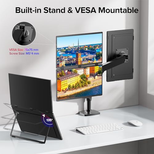 UPERFECT Delta Max 18.5" 100Hz Dual Portable Monitor for Laptop Screen Extender 1080P HDR 360° Folding Stacked Triple Monitor with Stand & VESA for Laptop PC Phone Game Console (No Driver Needed) - size: 18.5"