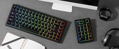 Gasket Creamy Mechanical Numpad Programmable Macro Keypad Wireless 2.4G/Bluetooth 5.0/Wired USB-C RGB Backlit Hot Swappable Number Pad Rechargeable Numeric Keyboard Metal Knob, Black - color: Black