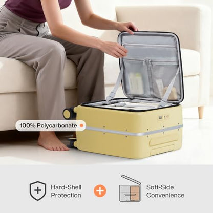 mixi 17x14x9 Carry On Luggage Underseat PC Hard Shell Suitcase Top Opening Aluminum Frame Travel Suitcases with Wheels, Lark Yellow - color: Lark Yellow, size: 17x14x9 Inch