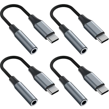 4pcs USB C to 3.5mm Female Headphone Jack Adapter | Upgrade Metal Case, Compatible with Samsung S20+/S21 Ultra, iPhone15 16 17, and More USB C Audio Devices - color: Grey, size: 4.6 IN-4PCS