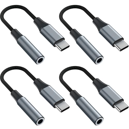 4pcs USB C to 3.5mm Female Headphone Jack Adapter | Upgrade Metal Case, Compatible with Samsung S20+/S21 Ultra, iPhone15 16 17, and More USB C Audio Devices - color: Grey, size: 4.6 IN-4PCS