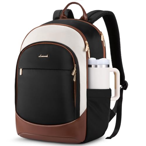 LOVEVOOK Laptop Backpack for Women, Business Backpack Purse, Large Capacity Casual Daypack, Work Computer Backpack for Gift - color: Cream Chestnut Brown, size: 17.3 inches