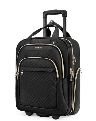 BAGSMART Underseat Carry On Luggage Airline approved,16-inch Small Underseater Softside Travel Suitcase with Wheels Lightweight Overnight Rolling Carry-on Luggage for Women Men Weekender,Black - color: Black