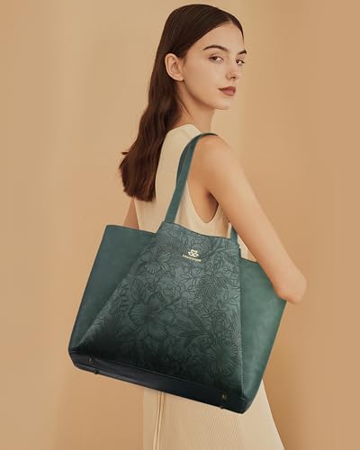 LOVEVOOK Laptop Tote for Women - 15.6 Inch Faux Leather Laptop Bag with Clutch, Large Capacity Office Purse Computer - color: Green Embossed, size: 15.6 inch