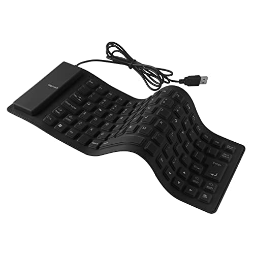 Folding Silicone Keyboard - Wired, Pocket Size, Slim, Flexible, Roll-up, USB, Waterproof, Dustproof, Travel Portable, 85 Keys, Soft Touch for Laptop, PC, Desktop, Tablet, Notebook (Black) - color: Black