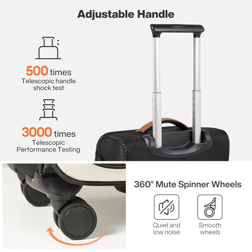 mixi Carry On Luggage 20 Inch Softside Suitcase, Black-Off White | Front Pocket, 22x14x9 Airline Approved, Rolling Spinner Wheels, TSA Lock, Lightweight - color: Black-Off White