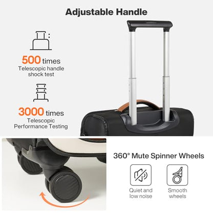 mixi Carry On Luggage 20 Inch Softside Suitcase, Black-Off White | Front Pocket, 22x14x9 Airline Approved, Rolling Spinner Wheels, TSA Lock, Lightweight - color: Black-Off White