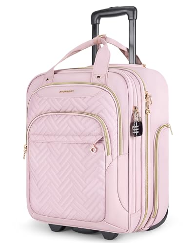 BAGSMART Underseat Carry On Luggage Airline approved,16-inch Underseater Softside Travel Suitcase with Wheels Lightweight Overnight Rolling Carry-on Luggage for Women Men Weekender, Pink - color: Pink