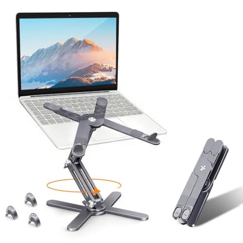 Moallia N86 360 Rotating Laptop Stand, Adjustable Height & Angle, Ergonomic Metal Riser for Desk Collaborative Work, Fully Foldable for Easy Storage, Fits All MacBook & Laptops up to 16 inches, Grey - color: Grey