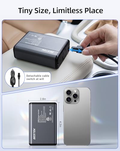 BESTEK 150W Power Inverter 11-17V, 30W USB-C, 18W USB-A Car Charger Adapter | 12V DC to 110V AC Converter, Vehicle Cigarette Lighter Plug Outlet for Tesla RV Phone Laptop, ETL Certified, Aluminum Housing - color: Grey