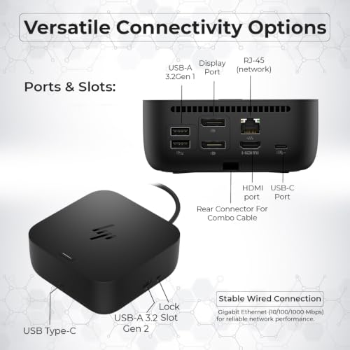 HP USB-C 100W G6 Dock with 100W Power Delivery, 120Hz + ANYHDD Cloth, USB C, HDMI, DisplayPort Cables Included