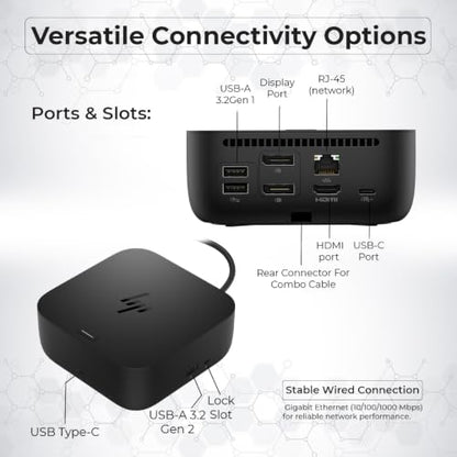 HP USB-C 100W G6 Dock with 100W Power Delivery, 120Hz + ANYHDD Cloth, USB C, HDMI, DisplayPort Cables Included