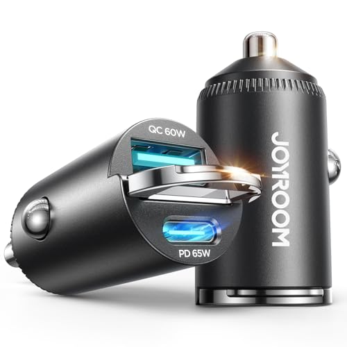JOYROOM 2-Pack USB C Car Charger [Flush & Pull Ring] 65W PD + 60W QC Dual-Port Car Cigarette Lighter Charger, Fast Car Charger for iPhone 17/16/15 Series, Galaxy S26/25/24, MacBook Air, iPad and More