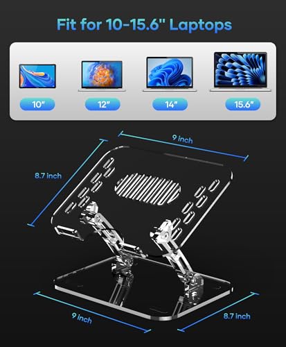 Lpoake 2 Pack Acrylic Laptop Stand for Desk, Adjustable Ergonomic Laptop Riser, Portable Foldable Computer Stand, Compatible with 10 to 15.6 Inches Notebook and MacBook, Clear - size: 2 Pack