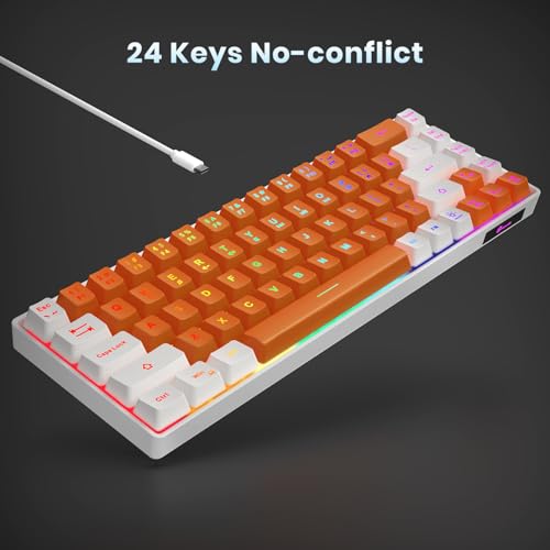 GEODMAER 65% Gaming Keyboard, LED Backlit Mini Wired Keyboard, Ultra-Compact Anti-Ghosting No-Conflict 68 Keys Membrane Gaming Wired Keyboard for PC Laptop Windows Gamer(Orange-White) - color: Orange-White