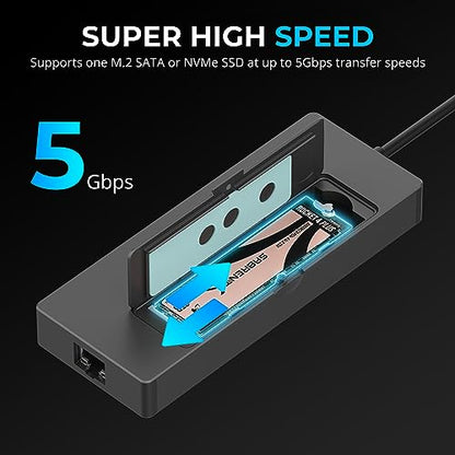SABRENT USB-C 6-Port Hub & M.2 SSD Dock, 4K HDMI, 90W PD (HB-6PNV) | M.2 SSD slot; USB 3.0 & 2.0; 4K HDMI; RJ45 Gigabit Ethernet; 90W power delivery - color: Dark Gray