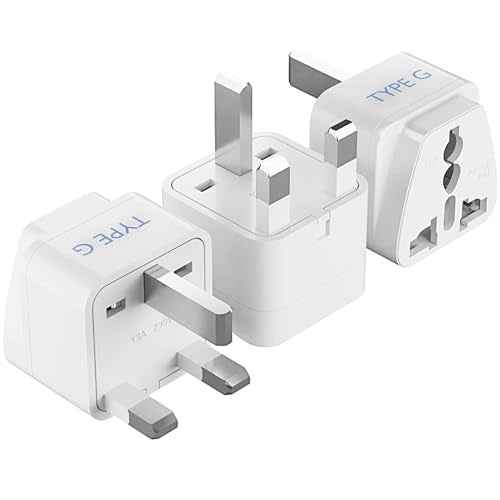 Ceptics UK, Hong Kong, Ireland, UAE Travel Plug Adapter (Type G) - 3 Pack [Grounded & Universal] (GP-7-3PK), White, Standard | UK Travel Plug Adapter, UK Adapter for Ireland, UAE & Hong Kong, Type G Adapter for Travel for US Travelers - color: Summer Whit