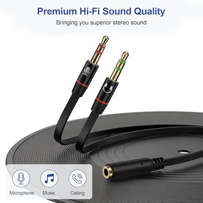 5 Pack Headphone Splitter, 3.5mm Female to 2 Dual Male Headset Adapter, Gold-Plated Mic Audio Y Splitter Cable for Smartphone PC Laptop Gaming Headset
