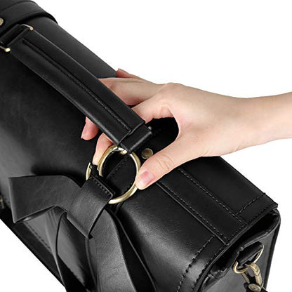 ECOSUSI Laptop Briefcase for Women Leather 15.6 inch | Large capacity shoulder bag, PU leather for college and daily work - color: Black