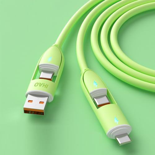 IHAO Multi Connectors Charger Cable USB A/Type C to USB Type C PD Fast Charging Cord Flexible and Durable Liquid Silicon Rubber Soft Cable Durable & Tangle-Free Design for All Devices-4IN1 Green - color: 4in1 Silicone Rubber Green
