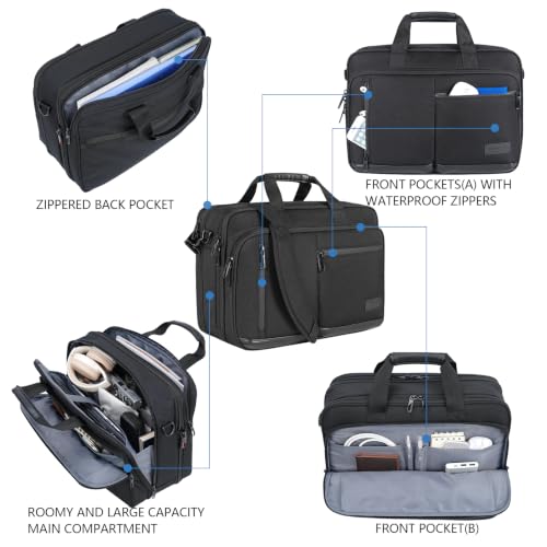VANKEAN Expandable Waterproof Laptop Briefcase Fits Up to 17.3" for Travel