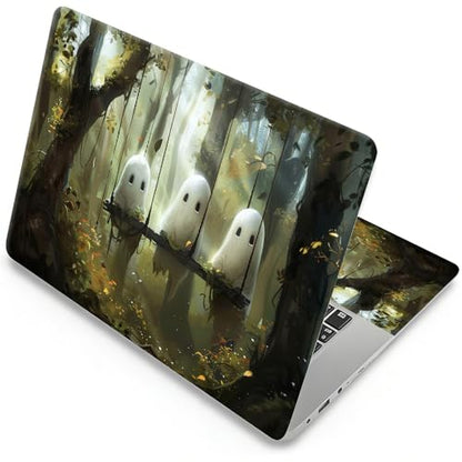 Universal Laptop Skin, DIY Cut-to-Fit Vinyl Cover Compatible with HP, Dell, Lenovo, Mac (13.3" to 15.6"), Anti-Scratch, No Residue & Bubble-Free Protective Decal Sticker, Cute Ghost Forest Swing - color: Cute Ghost Forest Swing