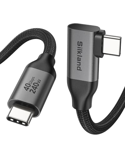 Silkland Right Angle USB 4 Cable 40Gbps for Thunderbolt 4/3, 240W, 3.3FT | 8K@60Hz, Data Transfer, for MacBook Pro/Air, iPhone 17/16 Pro, iPad, Mac mini, SSD, Dock, Hubs - size: 3.3 Feet
