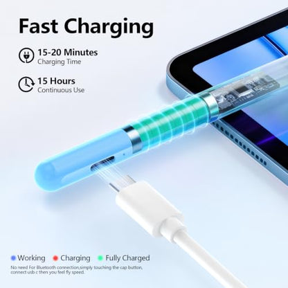 Stylus Pen for iPad 6-11th Gen 2X Fast Charge, Palm Rejection-Blue | Tilt Sensitivity, USB-C Charge, Compatible with 2018-2026 Apple Pencil iPad Pro 11/12.9/13, Air 3/4/5/M2/M3/M4, mini 5/6/7 - color: Blue