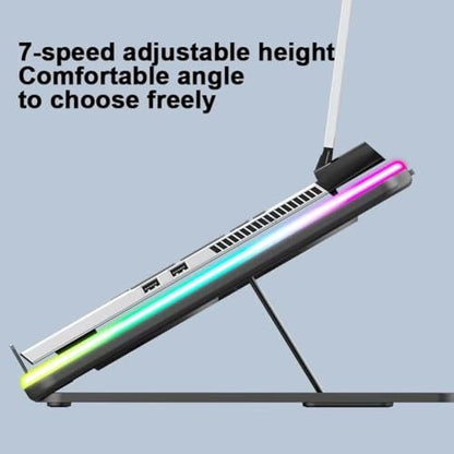 F36 Gaming Laptop Cooling Pad with RGB Lights LCD Display 7 Adjustable Angles 2 USB Ports for 11-17.3 Inch Laptops B