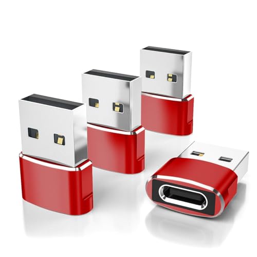Elebase for Airpods Pro 3 Adapter,USB to USB C Adaptor 4Pack,USBC Female to A Male Cable Connecter for Apple Watch Ultra iWatch 11 10 9 8 7 SE 2,Airpods 4,iPad 8th 9th 10th Air 5th Mini 6th Generation - color: Red