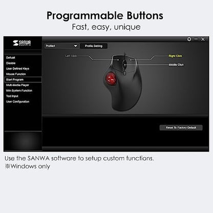 SANWA TB39 Wired Trackball + Bluetooth Numeric Keypad Set, Programmable Silent Buttons Roller Ball Mice, Rechargeable Wireless Ten Key Number Pad Portable, Compatible with Mac, Laptop, Windows, Black