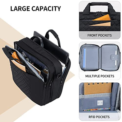 KROSER Laptop Bag 15.6 Inch Briefcase Shoulder Bag Water Repellent Laptop Bag Bussiness Carrying Handbag | Built-in luggage strap & TSA friendly, multi compartments, suitable for business, office, travel, men and women - color: Qulited Black