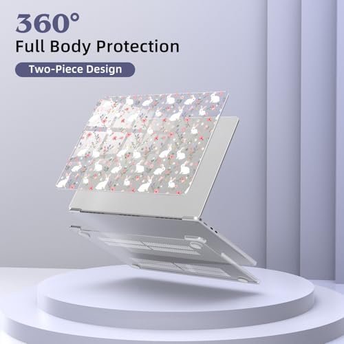 for MacBook Air 13.6 Inch Case M5/M4/M3/M2 2026-2022 Release A3449 A3240 A3113 A2681 Flower Bunny Aesthetic Design Crystal Clear Girly Case Laptop Protective Hard Shell Cover - color: Flower Bunny