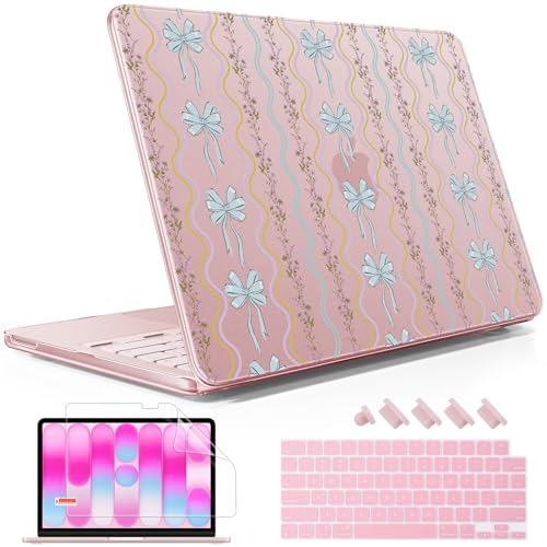 May Chen for MacBook Neo Case 13 inch 2026 | 100% Match Official Color | Pattern Printing, Anti-Crack & Scratch & Fingerprint | Protective Hard Shell Cases Laptop Model A3404 - Striped Bows Blush - color: Striped bows Blush