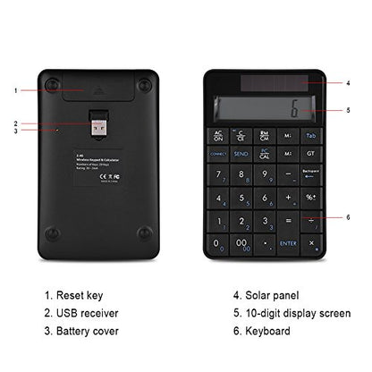 FOSA Compact USB keypad with Display Calculator Function, 29 Keys Portable Number Pad Mini Solar Power Smart Keypad & Office Calculators with LCD Display for Laptop PC