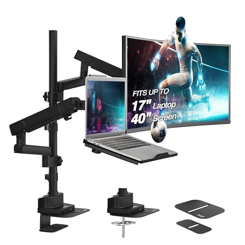 AVLT Laptop & Monitor Arm Pole Top Mount for 17-40" Screens - Black | Supports flat/curved/ultrawide screens up to 26.4 lbs each. Includes 12-17" laptop tray, 38.9" lift and USB-C/A ports. - color: Black-Monitor & Laptop Arm