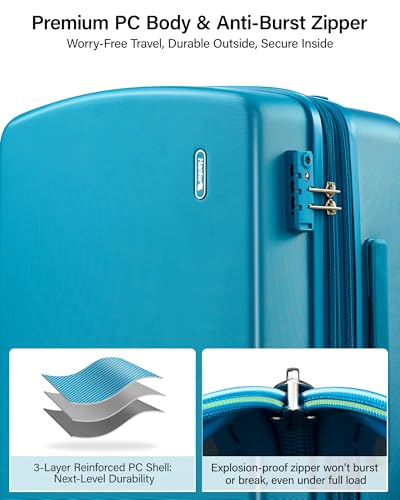 Hanke 20 Inch Expandable Carry On Luggage, Hard Shell with Side Hook | PC Hard Shell, Overhead Bin, Expandable Up to 15%, 8 Spinner Wheels, TSA Lock, Lightweight, Weekend Getaway - color: Caribbean Blue, size: 20 Inch EXT