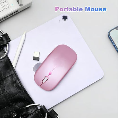 Wireless Bluetooth Mouse Rechargeable Long Lasting Dual Mode - BT 5.2 & 2.4G Silent RGB LED Mice, Slim Portable Ergonomic Mouse for Laptop/PC/Tablet/MacBook/iPad/Apple Devices(Rose Gold) - color: Rose Gold