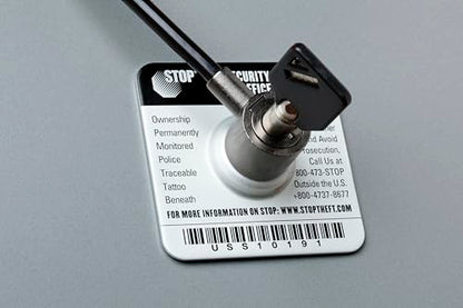Stop Security Lock Anti-Theft Plate w/Heavy-Duty Steel Cable Lock & Lifetime 24/7 Recovery – Laptops/Tablets/Devices | USA Made