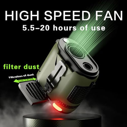 Portable Waist Fan Clip On 80000mAh Wearable Personal Fan with Rechargeable Battery operated, 24H Cooling,5 Speeds,16500RPM Hands-Free Belt Neck Fan for Outdoor Jobsite Gardening Camping Travel - color: Green
