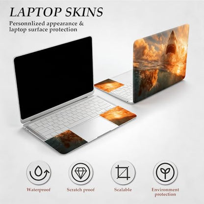 12.1-15.6 Inch Universal Reusable Laptop Skin Sticker Decal, Waterproof Removable Protector for Notebook Cover, Scratch-Resistant Vinyl Cuttable Full Wrap Sticker, Funny Cat Underwater with Shark - color: Funny Cat Underwater With Shark