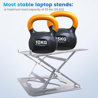 Laptop Stand, Mechanical Dual Angle Adjustable Heavy Duty Notebook Stand for Desk, Supports 55 lbs, Ergonomic Portable Computer Stand with Cooling, Silver