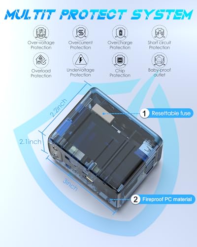 Universal Travel Adapter, 35W PD Fast Charging for Europe UK US Japan | 2 USB C 3 USB A & 2500W AC Outlet, International Power Adapter for 200+ Countries, Compatible for iPhone, MacBook, Tablet - color: PD35W-3A2C-metallic blue