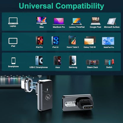 HanCenDa USB Type C Magnetic Adapter 2Pack, 24Pins 90 Degree USB C with PD 140W Charge 40Gbps 8K 60Hz Video for Thundebolt 3/4 MacBook Pro/Air Phone and More Devices - style: Vertical