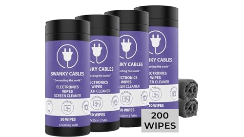 Swanky Cables Screen Cleaner Wipes: Electronic Wipes for Screens - Computer Screen Wipes for Lens, Phone, Tv Screen and Monitor Cleaning - Tech Wipes & Microfiber Cloth (Canister, 200 Count) - color: Canister, size: 200 Count