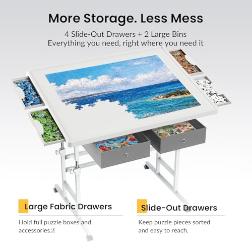 ALL4JIG 1500 Piece Light-Weight Adjustable Tilting Plastic Jigsaw Puzzle Table for Adults, 25.59"x34.25"Puzzle Board with 4 Drawers&Protective Cover, 45-Degree Any-Angle Tilt,Laptop Table for Couch - size: Medium-1500pcs