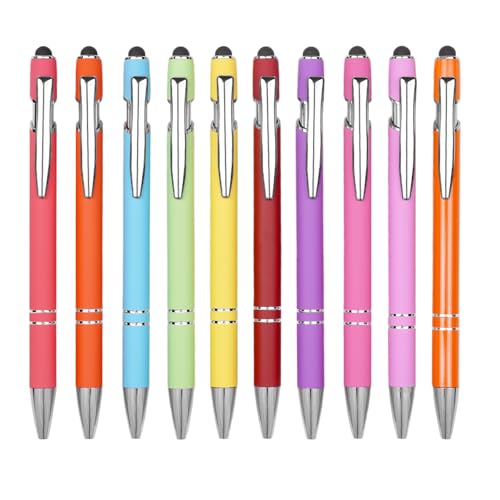 Ballpoint Pen Metal Soft Stylus Pen for Touch Screens，Retractable Tactile Turn Pen，Bulk Pens for Gifts Office Essentials，Medium Point，Black Ink (10 Bright Color) - color: 10 Bright Color