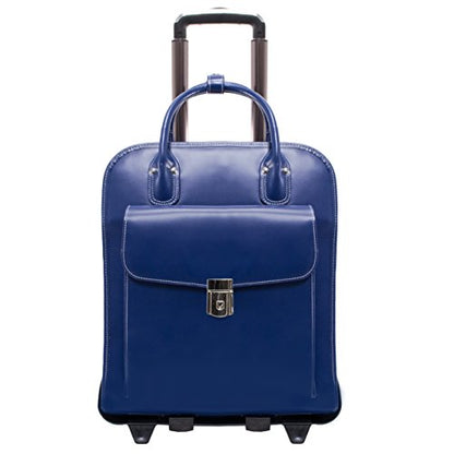 McKlein LA GRANGE, Top Grain Cowhide Leather, 15" Leather Detachable -Wheeled Ladies' Laptop/Computer & Tablet Business Briefcase Bag/Women's Rolling Overnight Travel Bag, Removable trolley case - color: Navy, size: 14.4"x8.75"x18.5"